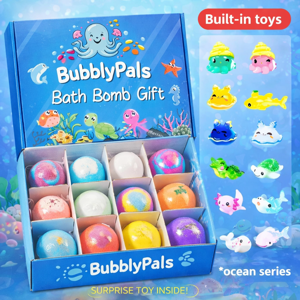12-Piece Ocean Bath Bomb Gift Set with Surprise Toys Inside